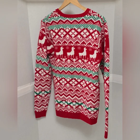 Red “Tired” (or whatever 🌲💨 ) Llama Holiday Sweater - Picture 2 of 8